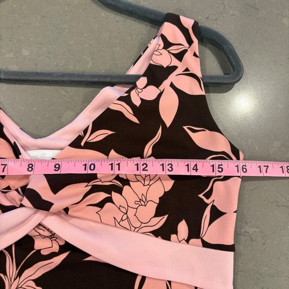 Y2K Babydoll Dress Brown Pink Floral Asymmetrical Hem V Neck Fairy Size M 2000s - Picture 5 of 8